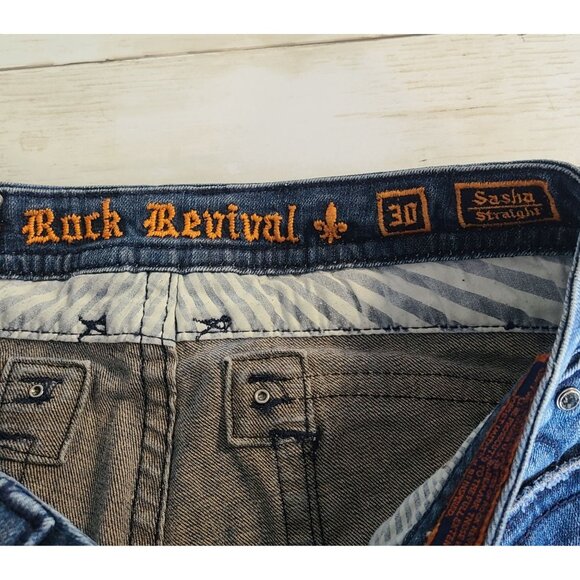Rock Revival Sasha Embellished Bootcut Jeans Womens 30 Fleur de lis - Picture 4 of 9